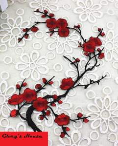 GB342 Red Embroidered Floral Applique 15"