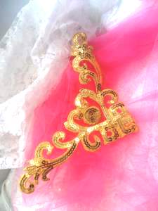 GB347 Gold Metallic Sequin Scroll Collar Yoke Applique 9"