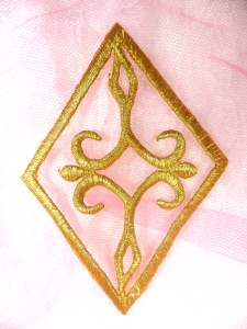 GB348 Gold Metallic Embroidered Applique Iron On Patch 4.25"