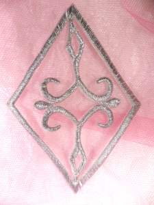 GB348 Silver Metallic Embroidered Applique Iron On Patch 4.25"