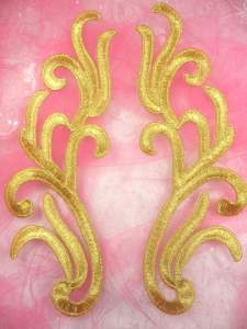 GB355 Embroidered Gold Mirror Pair Appliques 8.75"