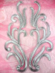 GB355 Embroidered Silver Mirror Pair Appliques 8.75"