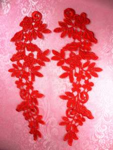 GB360X Red Floral Venise Lace Mirror Pair Appliques 9.5"