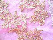 Floral Appliques Embroidered Lace Mirror Pair Gold 9.5" (GB360X)