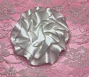 GB4 Fluffy White Satin Floral Bow Applique 2.5"