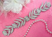 Vine Applique Silver Metallic Embroidered Floral Iron On Patch 7" (GB402-sl)