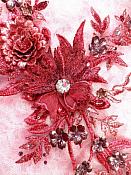 Embroidered Applique Rhinestone Center Wine Floral 3D Sequin Patch 14" (DH70)