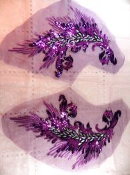 GB419 Embroidered Appliques Purple Sequin Mirror Pair Wing Dance Patch 16"