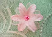 Organza Flower Applique 3D Sheer Pink Glitter Beaded 2.5" (GB422-pk)