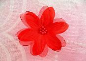 Organza Flower Applique 3D Sheer Red Glitter Beaded 2.5" (GB422-rd)