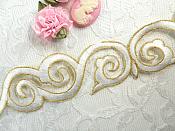 Scroll Trim Embroidered White Gold Iron On 1.75" (GB435)