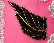 Leaf Applique Black Burgundy and Gold Metallic Embroidered Iron On 7" (GB442)