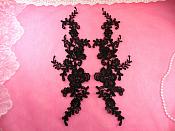 Embroidered Appliques Black Mirror Pair Floral 12" (GB459X-bk)