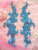 Embroidered Appliques Turquoise Mirror Pair Floral 12" (GB459X)