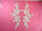 Embroidered Appliques White Mirror Pair Floral 12" (GB459X-wh)