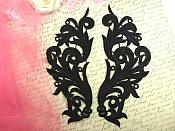 Embroidered Appliques Black Scroll Design Mirror Pair Motifs Patch 9" (GB490X)
