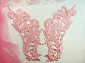 Embroidered Appliques Light Pink Scroll Design Mirror Pair Motifs Patch 9" (GB490X)