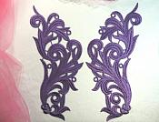 Embroidered Appliques Purple Scroll Design Mirror Pair Motifs Patch 9" (GB490X)
