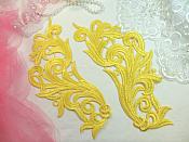 Embroidered Appliques Yellow Scroll Design Mirror Pair Motifs Patch 9" (GB490X)