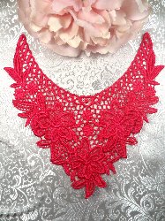 GB50 Fuchsia Floral Collar Yoke Bodice Embroidered Flower Applique 7.5"
