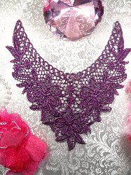 GB50 Purple Floral Collar Yoke Bodice Embroidered Flower Applique 7.5"