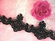 Black Trim Sequined Victorian Trimming Embroidered Lace for Sewing  2.75" (GB500)