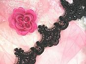 Black Trim Sequined Victorian Trimming Embroidered Lace for Sewing  2.75" (GB500)