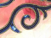 Sequin Appliques Blue Gold Designer Mirror Pair Iron on 9" (GB505X)