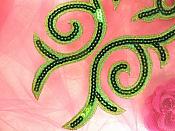 Sequin Appliques Green Gold Designer Mirror Pair Iron on 9" (GB505X)