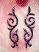 Sequin Appliques Puple Gold Designer Mirror Pair Iron on 9" (GB505X)