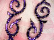 Sequin Appliques Puple Gold Designer Mirror Pair Iron on 9" (GB505X)