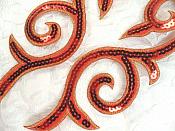Sequin Appliques Red Gold Designer Mirror Pair Iron on 9" (GB505X)