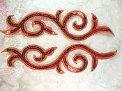 Sequin Appliques Red Gold Designer Mirror Pair Iron on 9" (GB505X)