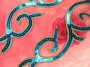 Sequin Appliques Turquoise Gold Designer Mirror Pair Iron on 9" (GB505X)