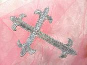 Silver Metallic Cross Embroidered Applique Iron On Patch 3.75" (GB516)