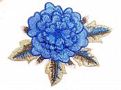 3D Floral Applique Blue Embroidered Flower W/Dark Blue Edging 5" (GB522)