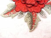 3D Floral Applique Red Embroidered Flower W/Dark Red Edging 5" (GB522)