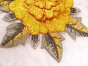 3D Floral Applique Yellow Embroidered Flower W/Dark Yellow Edging 5" (GB522)