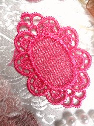 GB55 Fuchsia Victorian Oval Net Embroidered Applique 2.25"