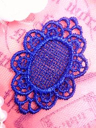 GB55 Royal Blue Victorian Oval Net Embroidered Applique 2.25"
