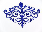 GB56 Embroidered Applique Blue Iron On Designer Scroll Patch   6.5"