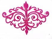 GB56 Embroidered Applique Fuchsia Iron On Designer Scroll Patch   6.5"
