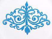 GB56 Embroidered Applique Turquoise Iron On Designer Scroll Patch   6.5"