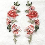 Embroidered Floral Applique Pair Red Peach Clothing Patch Craft Motif 9" (GB568X)