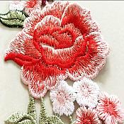 Embroidered Floral Applique Pair Red Peach Clothing Patch Craft Motif 9" (GB568X)