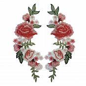 Embroidered Floral Applique Pair Red Peach Clothing Patch Craft Motif 9" (GB568X)