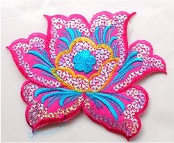 GB57 Fuchsia Flower Sequin Embroidered Floral Applique 6"