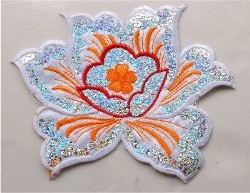 GB57 White Flower Sequin Embroidered Floral Applique 6"