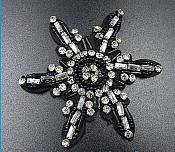 Rhinestone Applique Snowflake Black Beaded Patch Craft Motif (GB572)