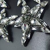 Rhinestone Applique Star Crystal Gunmetal Beaded Patch Craft Motif With Black Backing (GB575)